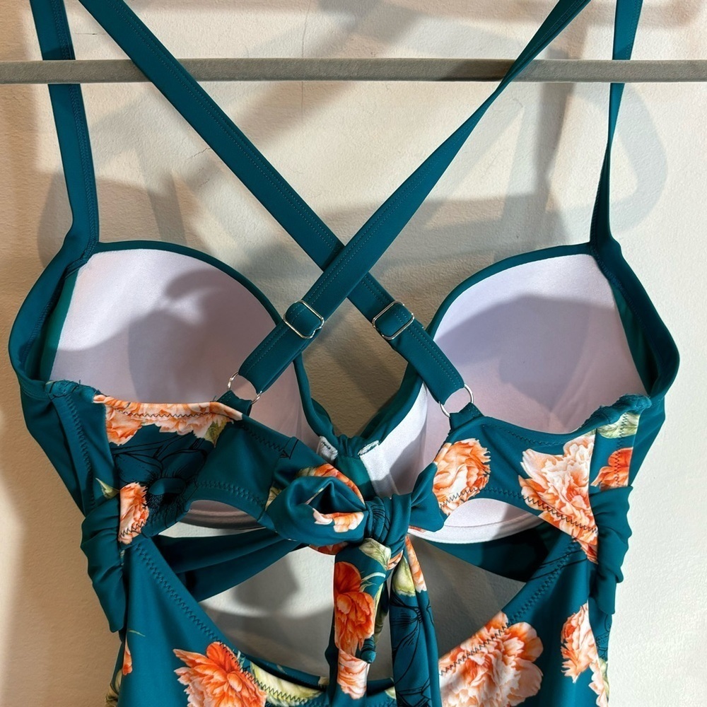 CUPSHE Sz 0X One Piece Bathing Suit Padded Cups Solid Floral Combination NEW - Picture 9 of 10